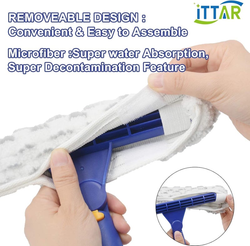 ITTAR Rotatable Window Washing Kit, Window Cleaner Squeegee with 60" Extension Pole, Rubber Squeegee & 2 Microfiber Scrubber Combo, Window Washing Equipment for Cleaning Shower, Windows, Car Glass - Image 5