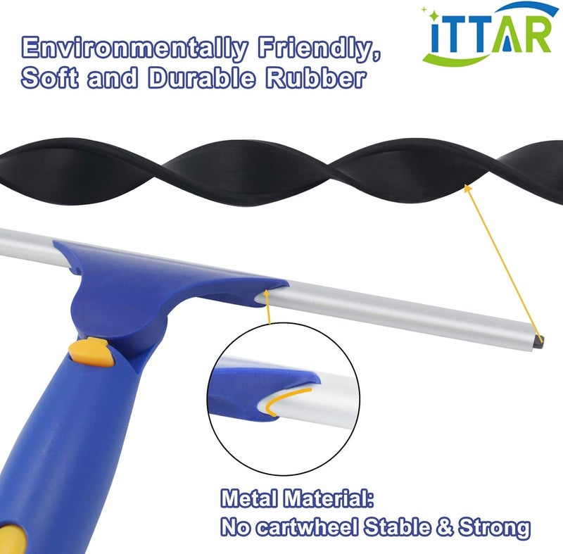 ITTAR Rotatable Window Washing Kit, Window Cleaner Squeegee with 60" Extension Pole, Rubber Squeegee & 2 Microfiber Scrubber Combo, Window Washing Equipment for Cleaning Shower, Windows, Car Glass - Image 4
