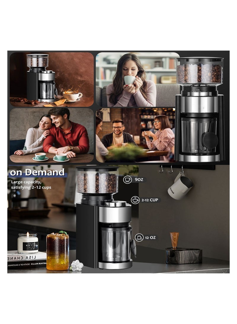 SYOSI Electric Coffee Grinder, Coffee Bean Grinder with 25 Precise Settings for Drip, French Press, Cold Brew, Espresso Grinder with 51-53mm Portafilter Holder, 2-12 Cups Timer, for Home Use  - Image 5