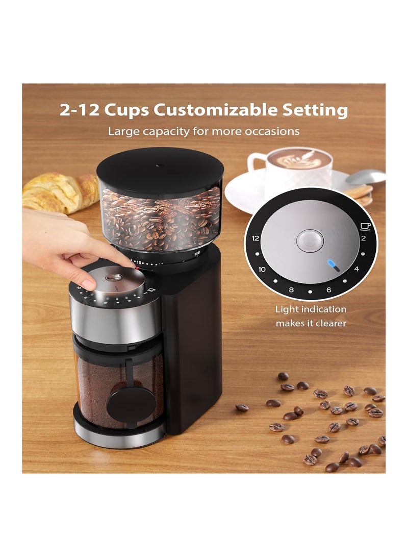 SYOSI Electric Coffee Grinder, Coffee Bean Grinder with 25 Precise Settings for Drip, French Press, Cold Brew, Espresso Grinder with 51-53mm Portafilter Holder, 2-12 Cups Timer, for Home Use  - Image 3