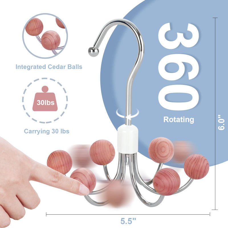 TOPIA HANGER Hoodie Hangers 2-Pack with 6 Cedar Balls, 360Â°Swivel Purse Hanger, Scarf Hanger, Closet Hooks, Handbag Organizer, Bra Hanger, Accessory Organizers for Scarf, Tanktop, Hat, Hoodie CT43C - Image 2