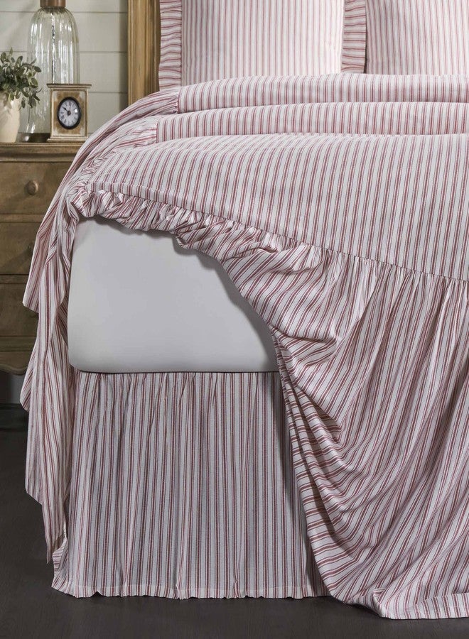 Piper Classics Timeless Ticking Red Stripe Ruffled Queen Bed Skirt, Farmhouse Country, Christmas Décor, 16" Drop - Image 1