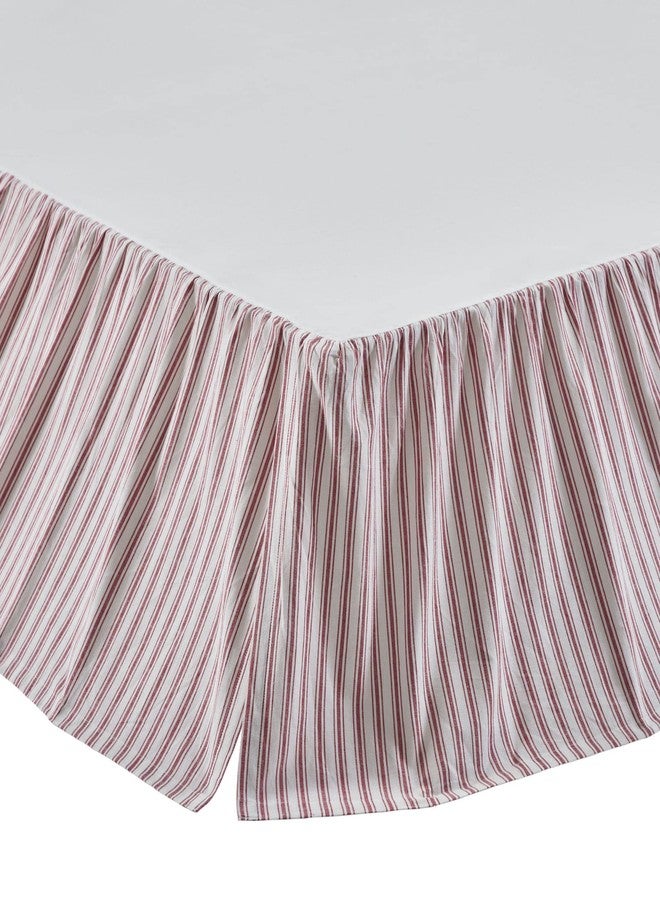 Piper Classics Timeless Ticking Red Stripe Ruffled Queen Bed Skirt, Farmhouse Country, Christmas Décor, 16" Drop - Image 2