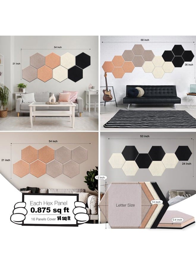 Mollywell Hexagon Acoustic Panels, High Density, Soundproofing, Decorative Noise Reduction Felt Wall Tiles for Studio, Home, Office (Deep Camel, Deep Brown, Black, Light Camel), 14x12x0.4 Inch - Image 4