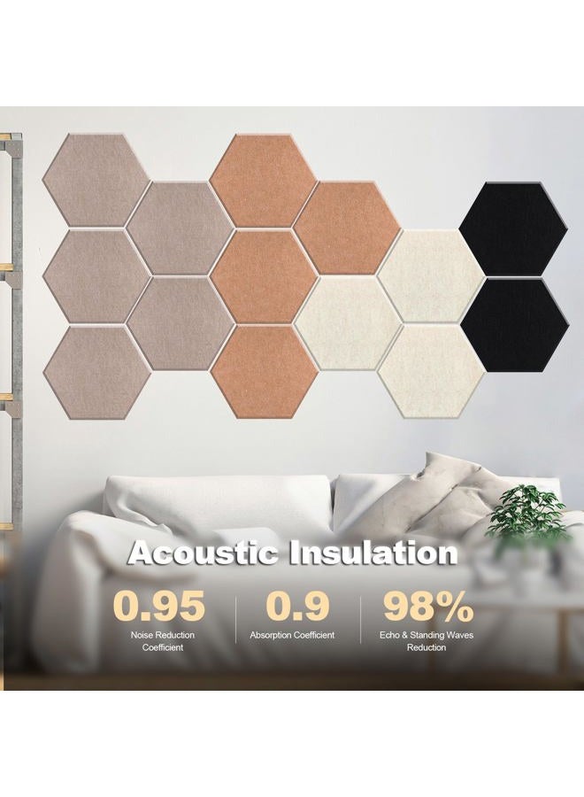 Mollywell Hexagon Acoustic Panels, High Density, Soundproofing, Decorative Noise Reduction Felt Wall Tiles for Studio, Home, Office (Deep Camel, Deep Brown, Black, Light Camel), 14x12x0.4 Inch - Image 2