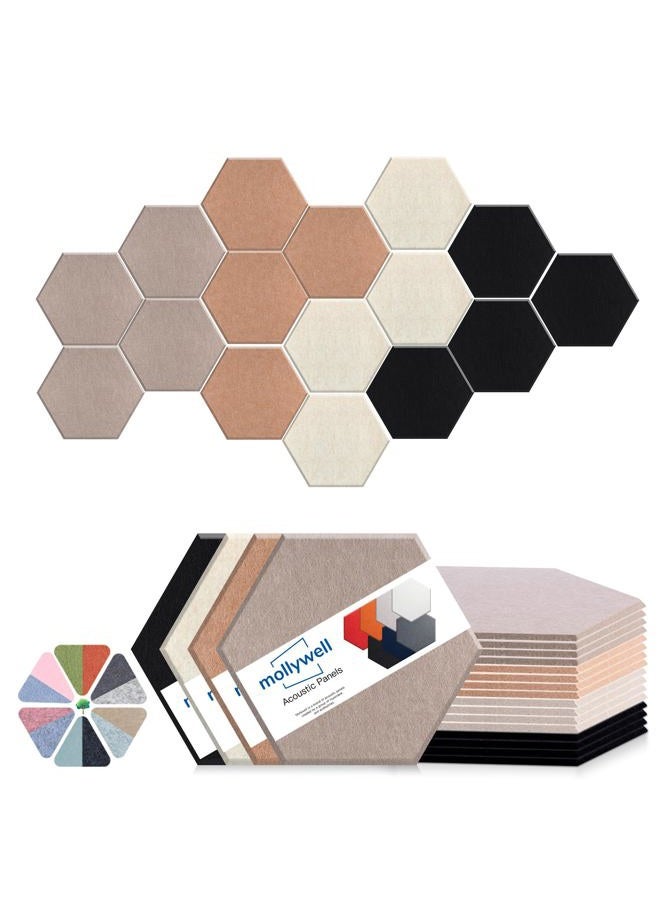 Mollywell Hexagon Acoustic Panels, High Density, Soundproofing, Decorative Noise Reduction Felt Wall Tiles for Studio, Home, Office (Deep Camel, Deep Brown, Black, Light Camel), 14x12x0.4 Inch - Image 1