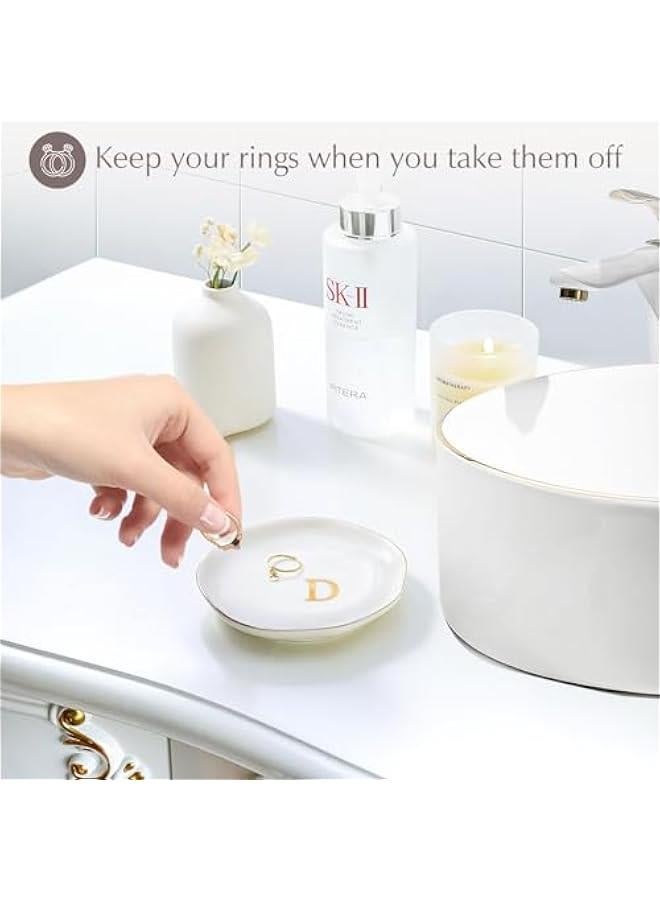 عربست صينية مجوهرات من الخزف، صحن خاتم حفظ مرتبة هدية الخطوبة، صغيرة مخصصة حصيرة حلقة الحروف الأولى للزفاف، صحن مجوهرات أبيض للنساء للزخرفة على المكتب الخاص بهن - الحرف د - Image 3