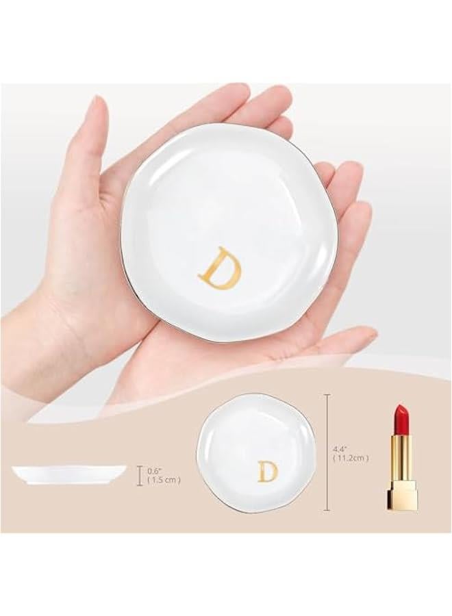 عربست صينية مجوهرات من الخزف، صحن خاتم حفظ مرتبة هدية الخطوبة، صغيرة مخصصة حصيرة حلقة الحروف الأولى للزفاف، صحن مجوهرات أبيض للنساء للزخرفة على المكتب الخاص بهن - الحرف د - Image 5