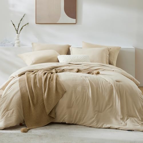 WRENSONGE Oversized Queen Comforter Set - 7 Pieces Beige Bed in a Bag Queen with Sheets, 2 Pillow Shams, and 2 Pillowcases- Warm Bedding Sets Queen for All Season - Image 1