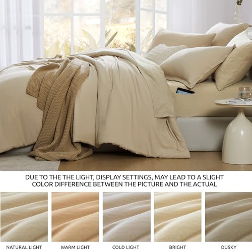 WRENSONGE Oversized Queen Comforter Set - 7 Pieces Beige Bed in a Bag Queen with Sheets, 2 Pillow Shams, and 2 Pillowcases- Warm Bedding Sets Queen for All Season - Image 5