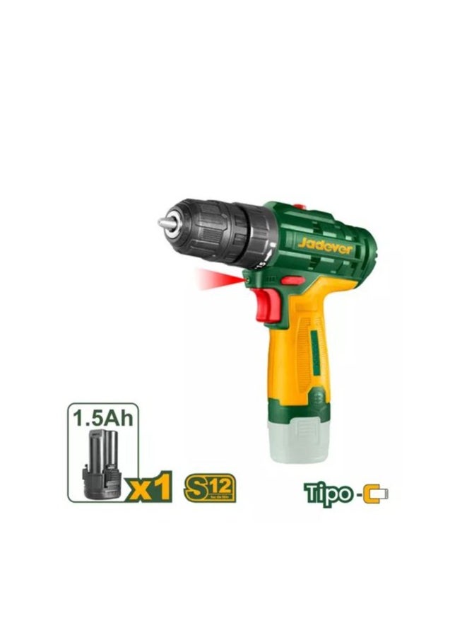 Jadever JADEVER 12V cordless drill, 2 systems, 15 levels, 12v1.5AH battery, free 1 battery, cordless electric drill, battery drill JDCDS520 