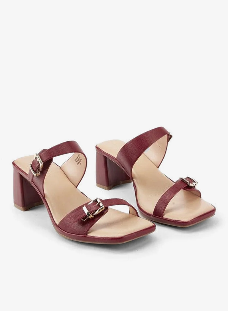 Paprika Buckle Accent Slip-On Sandals with Block Heels