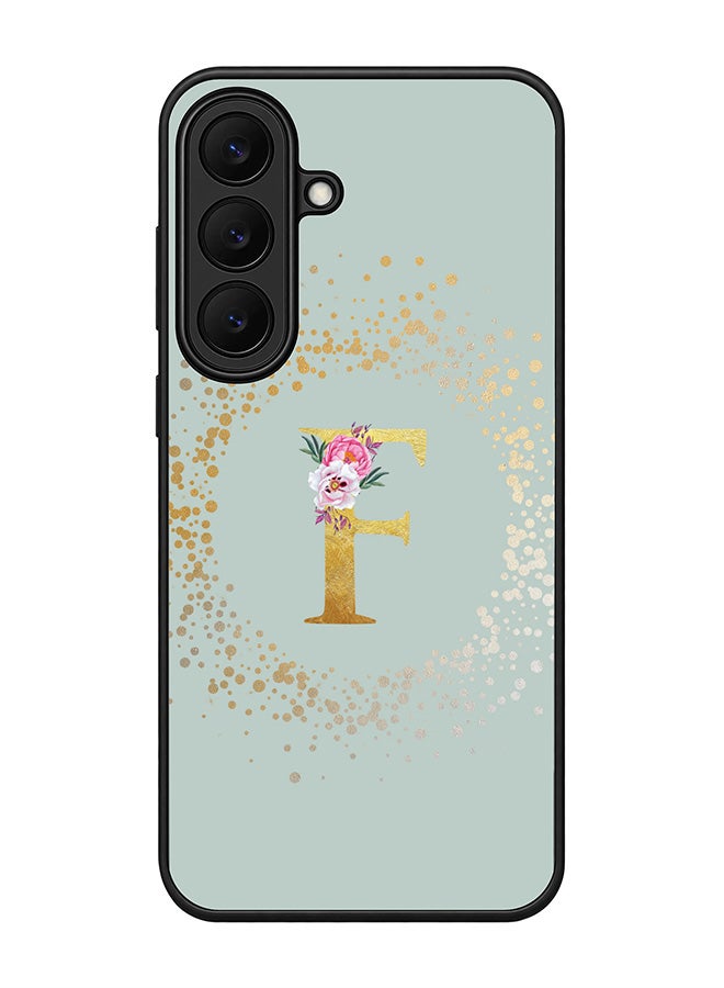 Stylizedd Rugged Case for Samsung Galaxy S26 FE- Slim Fit Hybrid Rubber Cover Floral Monogram - F (Light Grey)