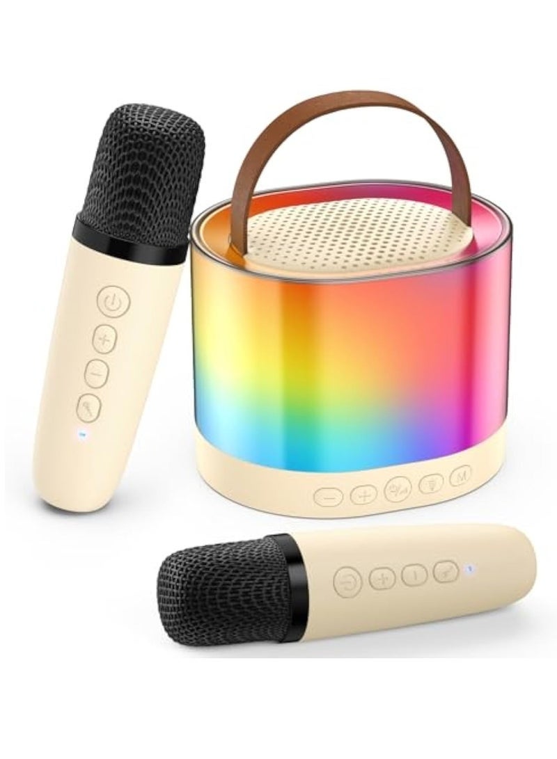 Mini Karaoke Machine for Adults Kids, Portable Bluetooth Karaoke Speaker with 3.5 Full-Range Speaker and Colorful LED Lights, Support USB/TF Card/AUX (Beige) - Image 1