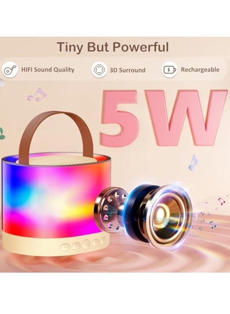 Mini Karaoke Machine for Adults Kids, Portable Bluetooth Karaoke Speaker with 3.5 Full-Range Speaker and Colorful LED Lights, Support USB/TF Card/AUX (Beige) - Image 2