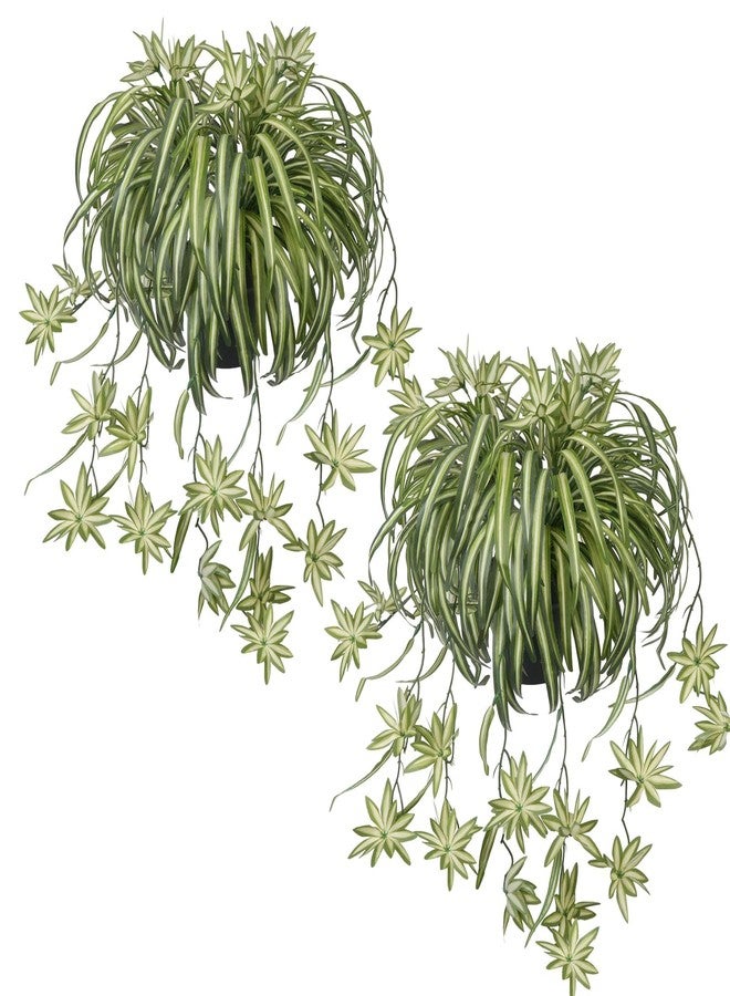 HO2NLE 2 Packs Fake Spider Plant Indoor Artificial Potted Silk Plants Faux Vine Plant for Home Office Livingroom Desk Shelf Mantle Decoration - Image 1