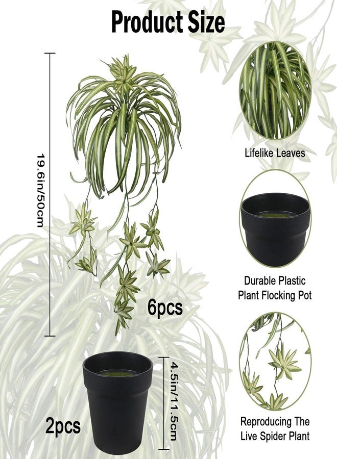 HO2NLE 2 Packs Fake Spider Plant Indoor Artificial Potted Silk Plants Faux Vine Plant for Home Office Livingroom Desk Shelf Mantle Decoration - Image 2