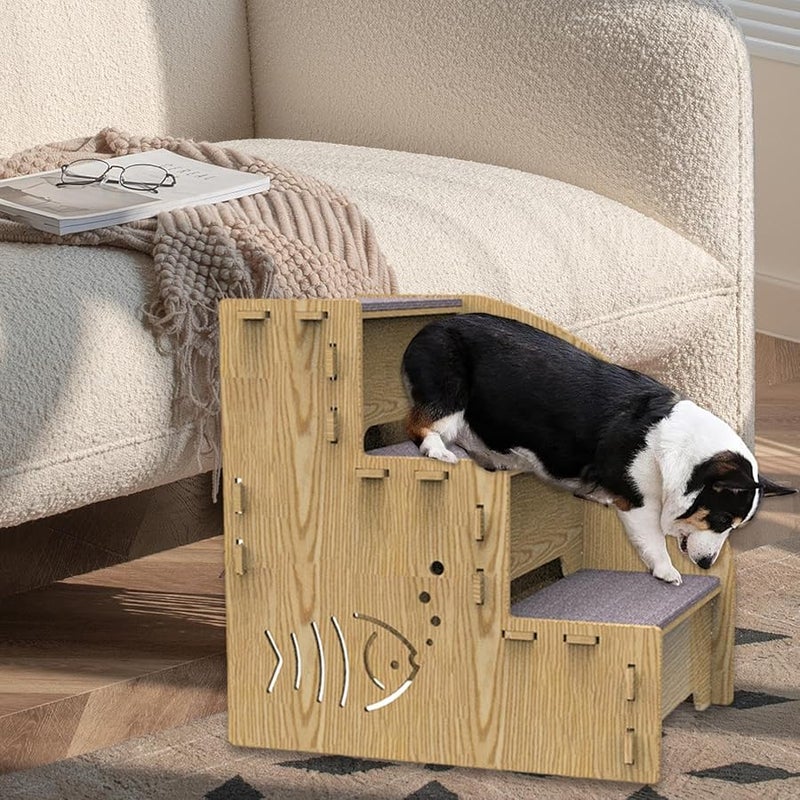 3 Step Wooden Pet Stairs Non Slip Ramp For Small Dogs And Cats Indoor Use - Image 3