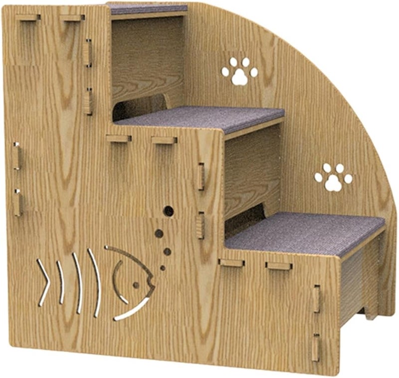 3 Step Wooden Pet Stairs Non Slip Ramp For Small Dogs And Cats Indoor Use - Image 2