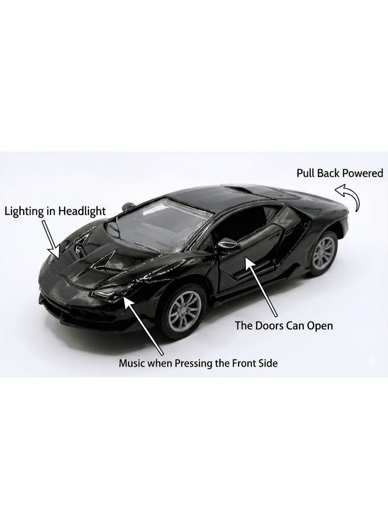 TOOLY Die-cast pull-back metal Exotic Sleek car with music, lights, and manual doors, Black colour ,Pack size 15.8x6x6.8 CM. - Image 4