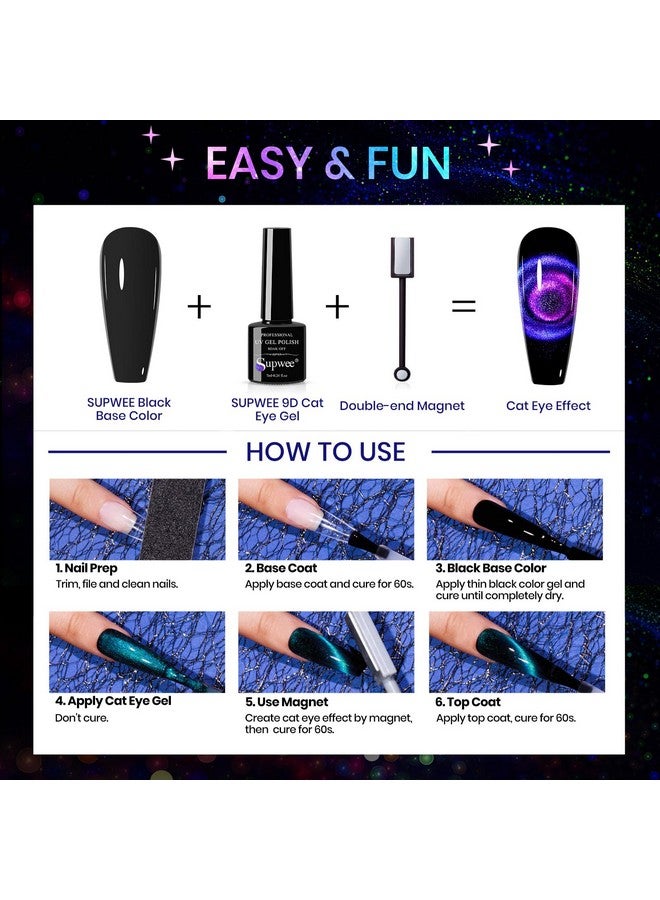 سوبوي مجموعة طلاء أظافر جل عين القطة مكونة من 12 لونًا، جل طلاء أظافر مغناطيسي 9D جل طلاء أظافر جالاكسي كاتي مع جل أسود واحد وعلاج المصباح المغناطيسي مطلوب مانيكير منزلي يمكنك صنعه بنفسك فن الأظافر - Image 3