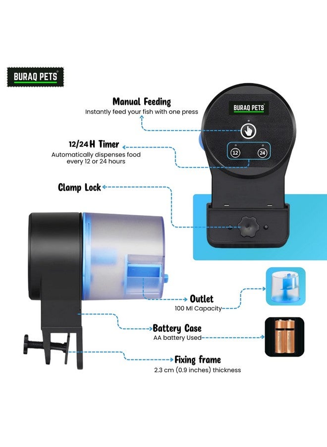 Buraq Automatic Fish Feeder - Food Dispenser for Fish Tank, Vacation Fish Feeder Timer, Adjustable Timing 12hr & 24hr, Accessories for Aquarium (2 Way) - Image 5