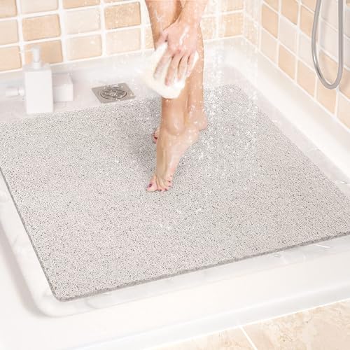 LuxStep LuxStep Shower Mat Bathtub Mat24x24 inch NonSlip Bath Mat with Drain Quick Drying PVC Loofah Bathmat for TubShowerBathroom Phthalate FreeWhite