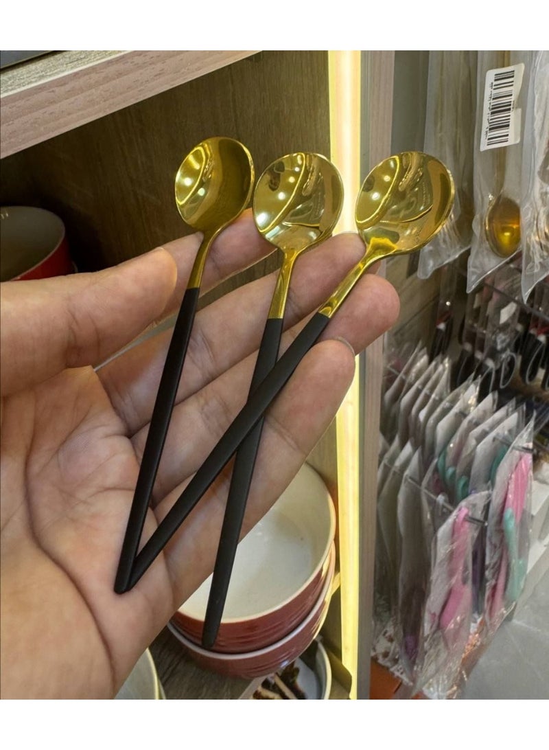 A set of six-piece stainless steel spoons, available in black and gold - Image 2
