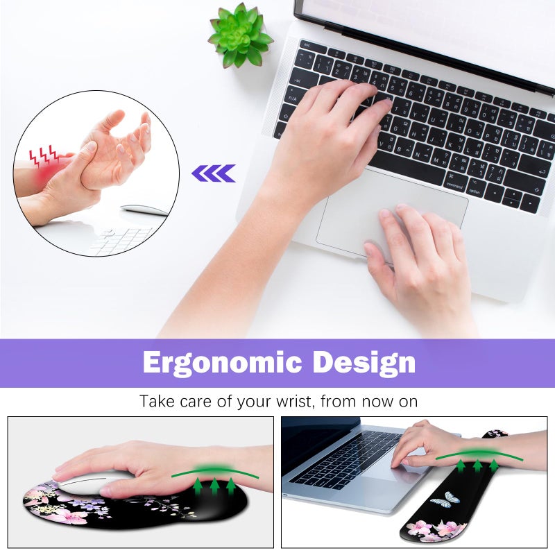 ARTSO Large Mouse Pad Ergonomic Keyboard Wrist Rest Support Combo, Psalm 46:5 God is Within Her, She Will not Fall -Bible Verse Flower Butterfly Extended Desk Mat Blotter - Image 4