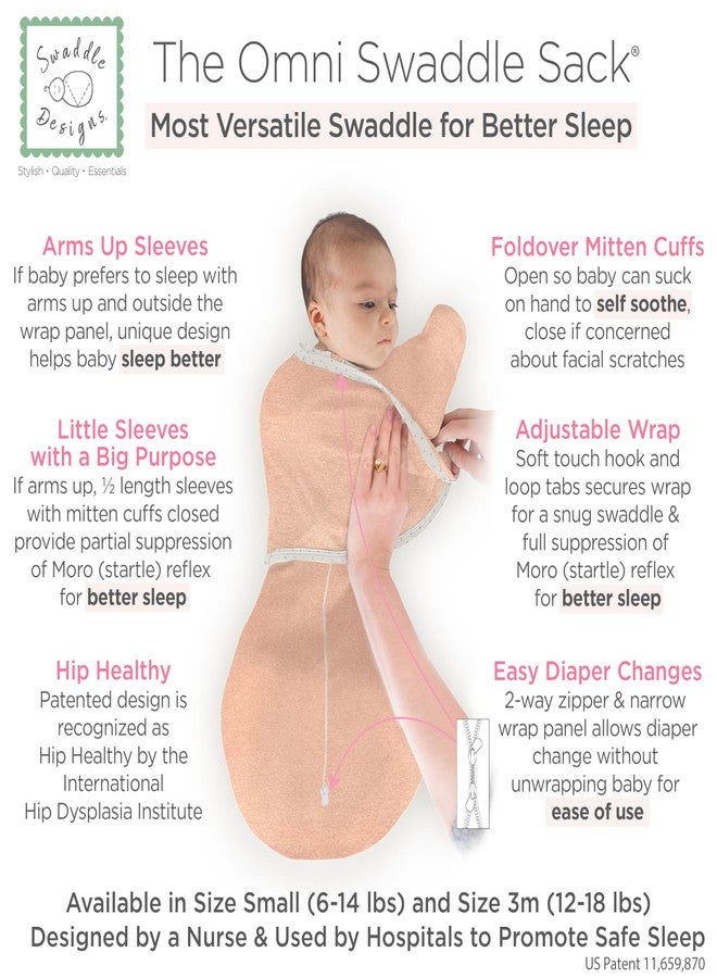 SwaddleDesigns 6-Way Omni Swaddle Sack for Newborn with Wrap & Arms Up Sleeves & Mitten Cuffs, Easy Swaddle Transition, Better Sleep for Baby Girls, Heathered Peach Blush, Small, 0-3 Months - Image 2