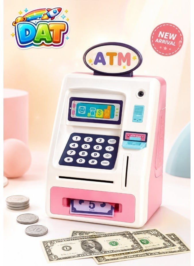 DAT Kids Pretend Play ATM Machine Toy with Keypad, Card Slot & Coin Deposit – Children's Money Management Piggy Bank - Image 1