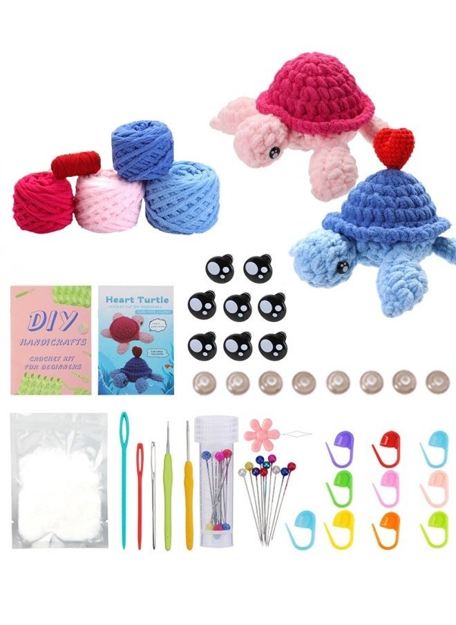 BUPY - Crochet Kit for Beginners, Includes All Crochet Accessories and Step-by-Step Video Tutorials, 2 Piece Turtle - Image 1