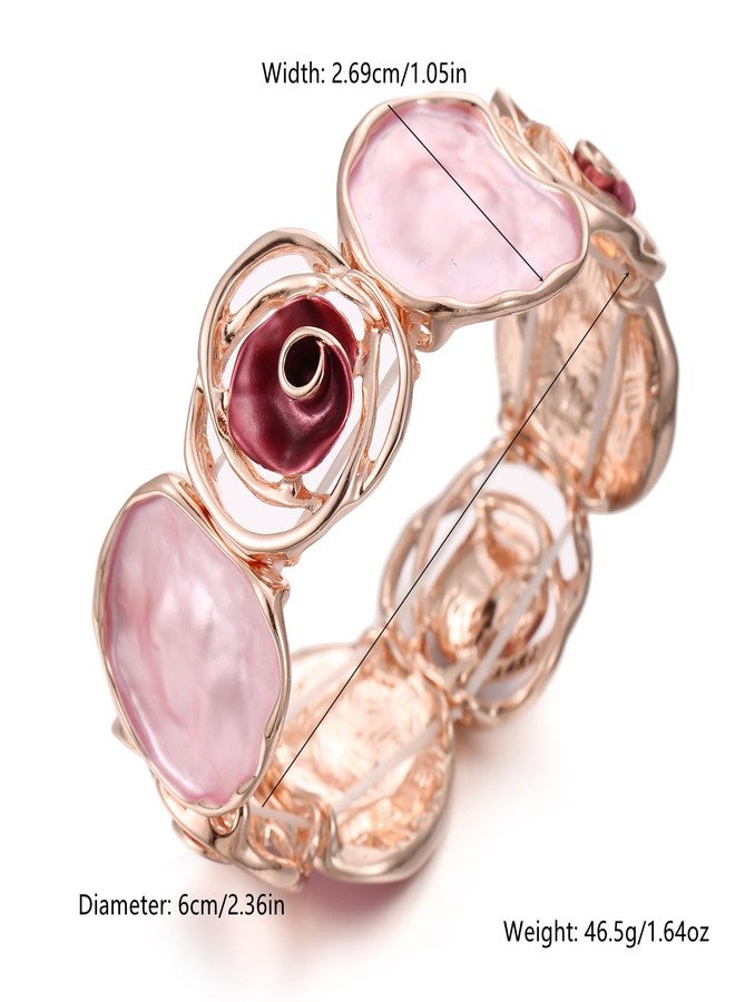 LUREME Rose Flower Bracelet for Women - Colorful Gold Enamel Stretch Bracelet, Adjustable Elastic Metal Bangle, Boho Chic Jewelry (bl003604-4) - Image 2