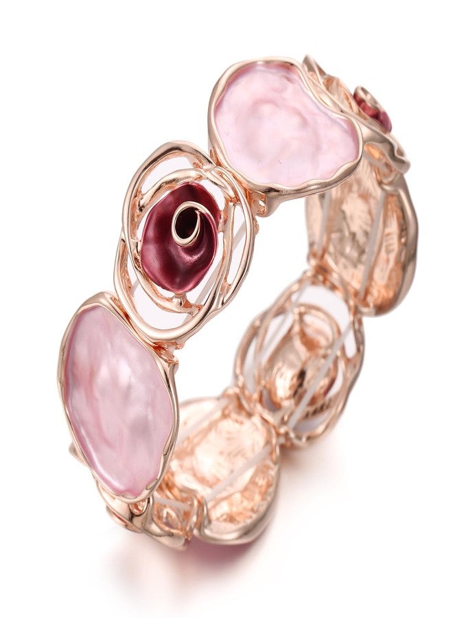 LUREME Rose Flower Bracelet for Women - Colorful Gold Enamel Stretch Bracelet, Adjustable Elastic Metal Bangle, Boho Chic Jewelry (bl003604-4) - Image 1