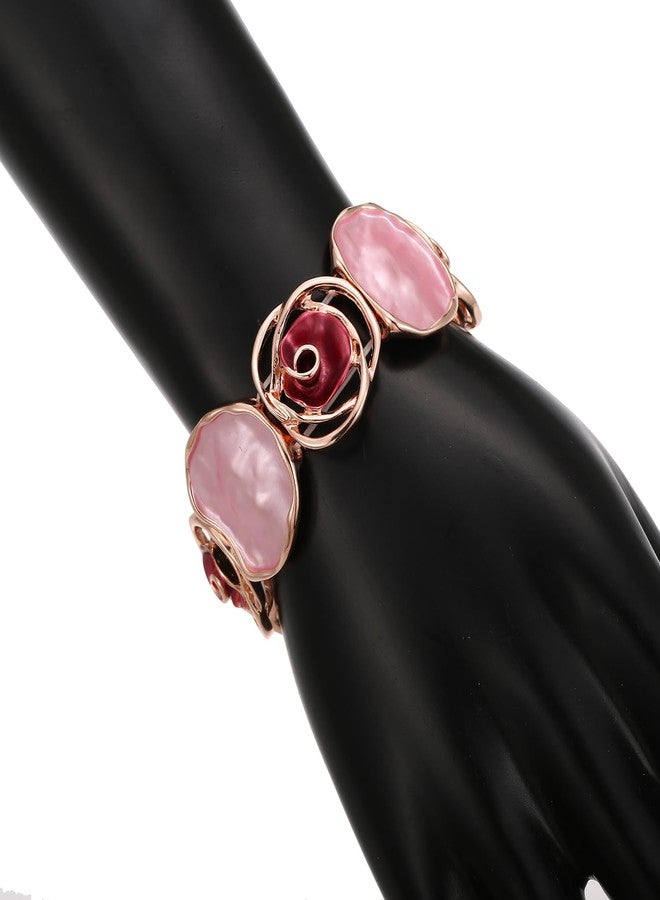 LUREME Rose Flower Bracelet for Women - Colorful Gold Enamel Stretch Bracelet, Adjustable Elastic Metal Bangle, Boho Chic Jewelry (bl003604-4) - Image 3
