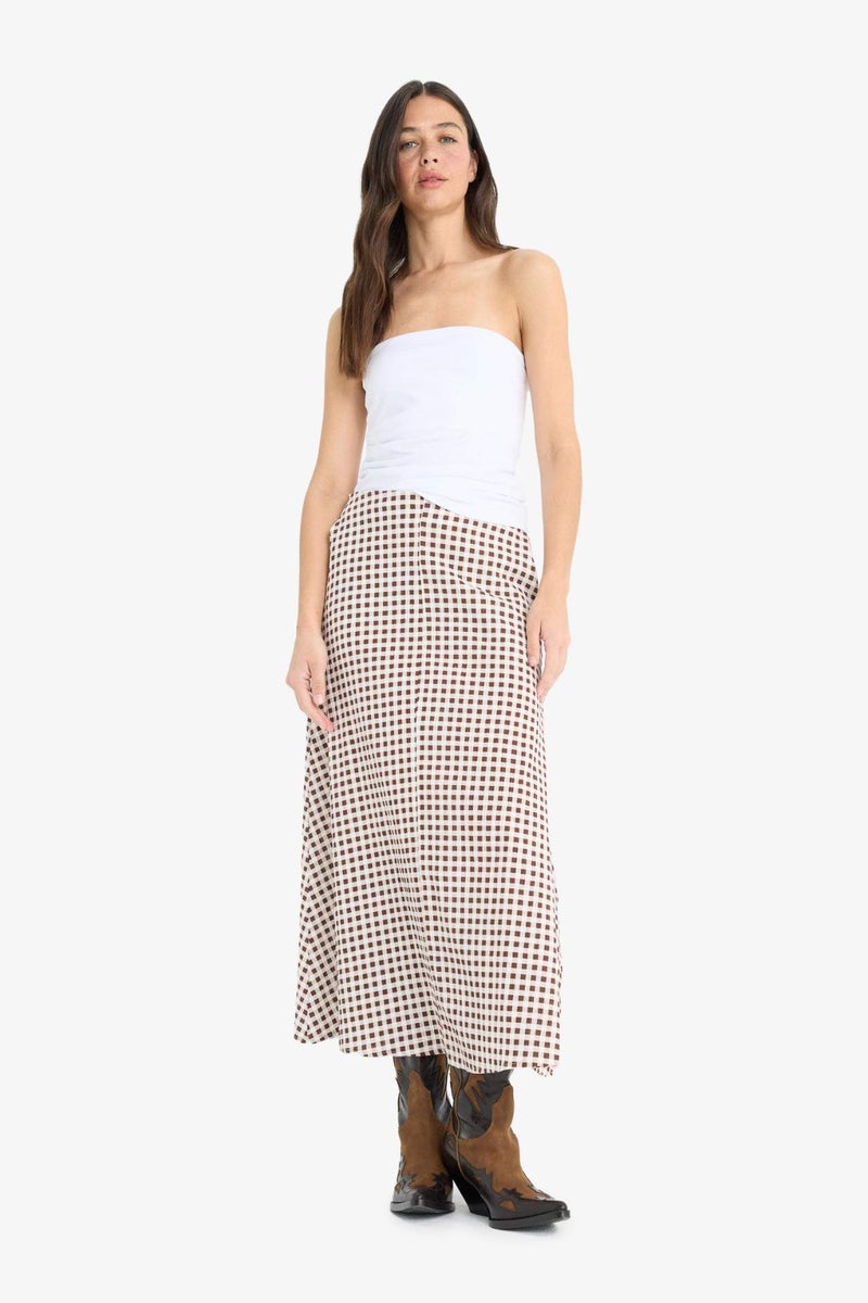 DeFacto A Cut Gingham Normal Waist Seersucker Textured Maxi Skirt - Image 1