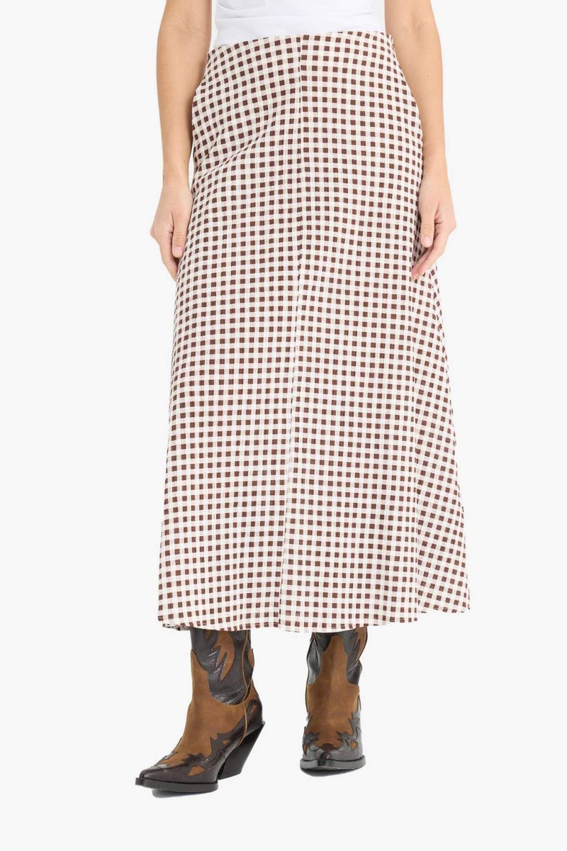 DeFacto A Cut Gingham Normal Waist Seersucker Textured Maxi Skirt - Image 3