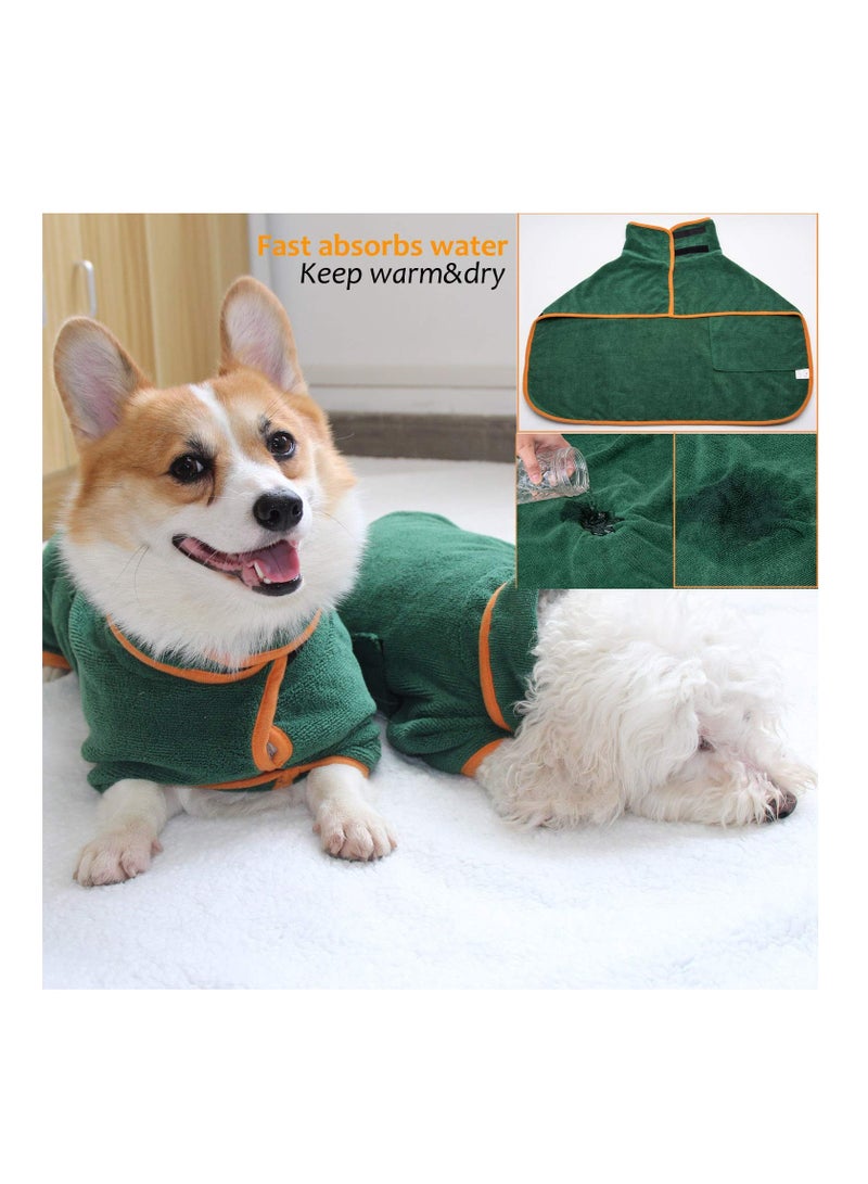 KASTWAVE معطف جاف للكلاب من كاستويف ناعم ميكروفايبر يمتص الماء بشكل فائق رداء استحمام كلبي منشفة خضراء لتنظيف القطط والكلاب المتوسطة (متوسطة) منشفة حمام للحيوانات الأليفة بطانية رداء للكلاب ميكروفايبر - Image 4