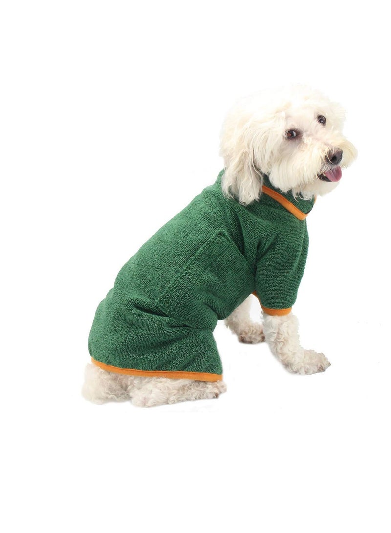 KASTWAVE معطف جاف للكلاب من كاستويف ناعم ميكروفايبر يمتص الماء بشكل فائق رداء استحمام كلبي منشفة خضراء لتنظيف القطط والكلاب المتوسطة (متوسطة) منشفة حمام للحيوانات الأليفة بطانية رداء للكلاب ميكروفايبر - Image 2