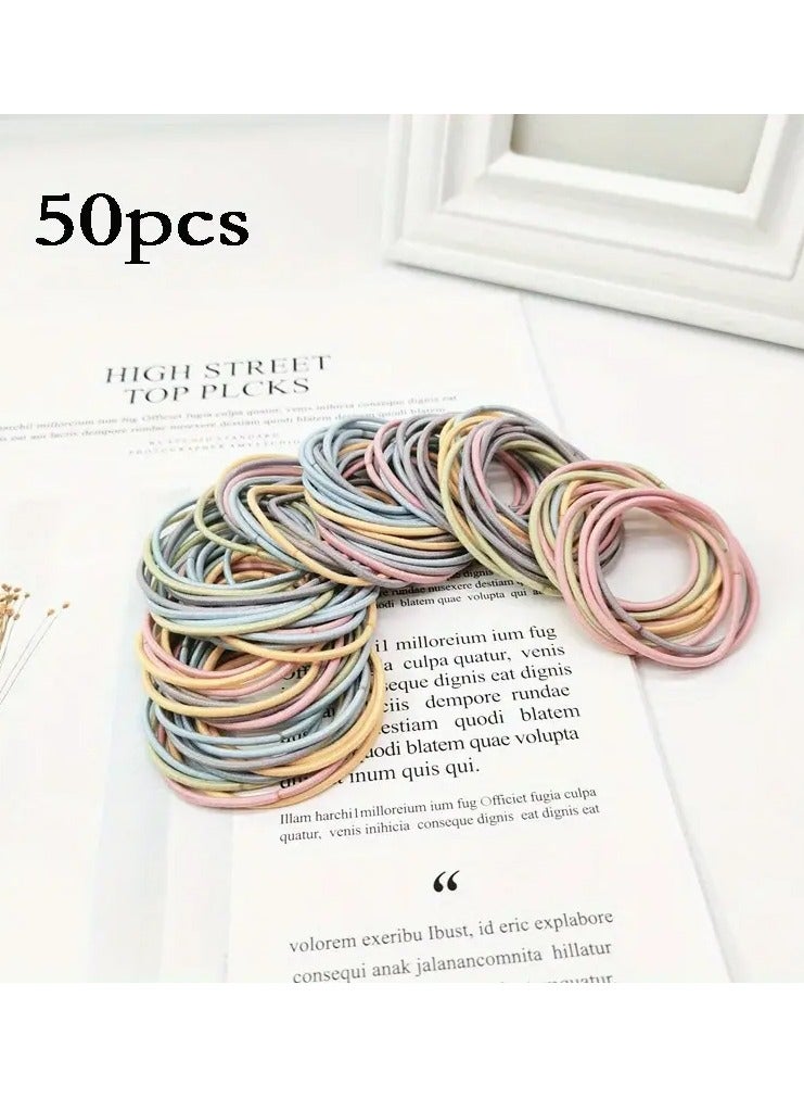 Ucanbe 50 Pack Jersey Hair Ties for Thick Curly Hair, Large Elastic Ponytail Holders, Minimalist Chinese Style Solid Color, Wrinkle-Free Hair Bands with Tassel, 4.5cm Diameter, 2mm Thickness  - Image 1