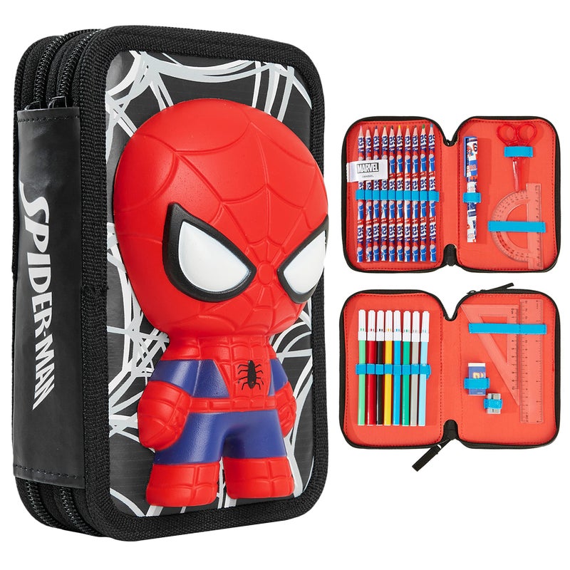 Marvel Pencil Case with Stationery Included School Supplies Filled Large Pencil Case Multiple Compartments Colouring Pencils Pens Boys Stationery Set Gifts for Boys 3D Spiderman - Image 2