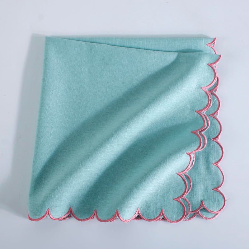 FINGERCRAFT Cloth Napkins  Everyday Use Reversible Scallop Design  Premium Quality Cotton Linen Blend Napkin Set of 6 Perfect for Parties Dinners Weddings Easter Napkin Cloth 20x20 Inch Aqua - Image 2