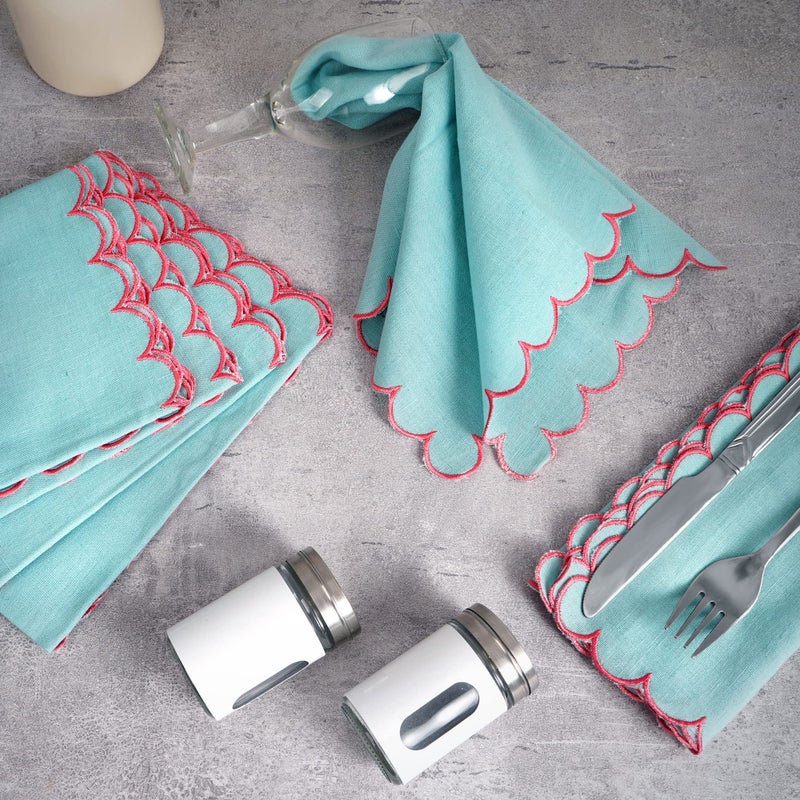 FINGERCRAFT Cloth Napkins  Everyday Use Reversible Scallop Design  Premium Quality Cotton Linen Blend Napkin Set of 6 Perfect for Parties Dinners Weddings Easter Napkin Cloth 20x20 Inch Aqua - Image 3