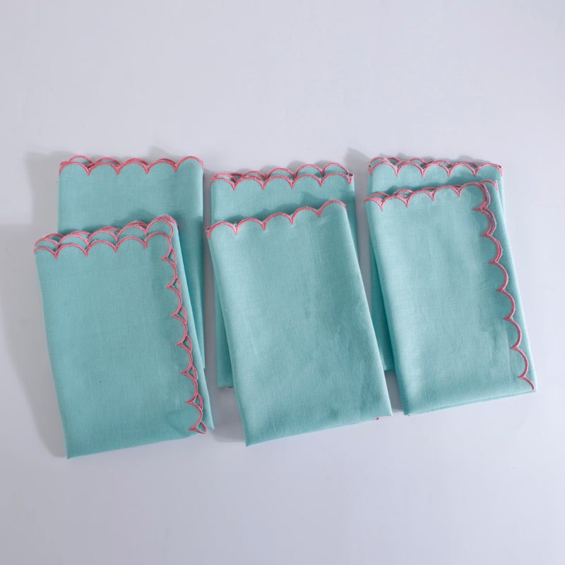 FINGERCRAFT Cloth Napkins  Everyday Use Reversible Scallop Design  Premium Quality Cotton Linen Blend Napkin Set of 6 Perfect for Parties Dinners Weddings Easter Napkin Cloth 20x20 Inch Aqua - Image 1