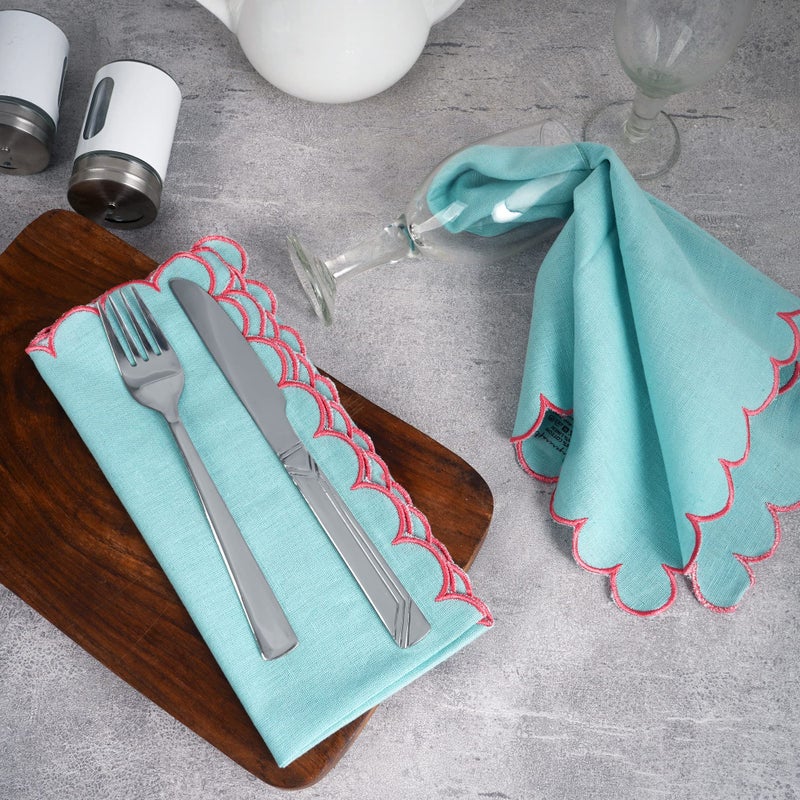 FINGERCRAFT Cloth Napkins  Everyday Use Reversible Scallop Design  Premium Quality Cotton Linen Blend Napkin Set of 6 Perfect for Parties Dinners Weddings Easter Napkin Cloth 20x20 Inch Aqua - Image 4