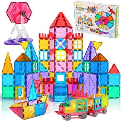 Jasonwell 100pcs Magnetic Tiles Building Blocks Set for Boys Girls Preschool Educational Magnet Construction Kit Stacking STEM Toys Christmas Birthday Gift for Kids Toddler 3 4 5 6 7 8 9 10 Year Old - Image 1