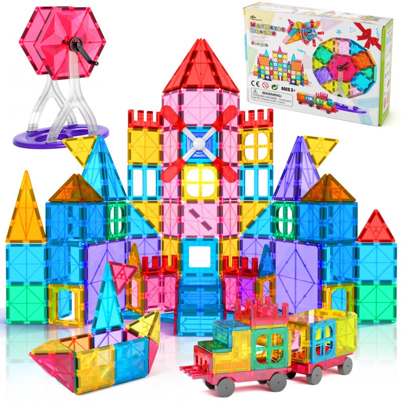 Jasonwell 100pcs Magnetic Tiles Building Blocks Set for Boys Girls Preschool Educational Magnet Construction Kit Stacking STEM Toys Christmas Birthday Gift for Kids Toddler 3 4 5 6 7 8 9 10 Year Old - Image 2
