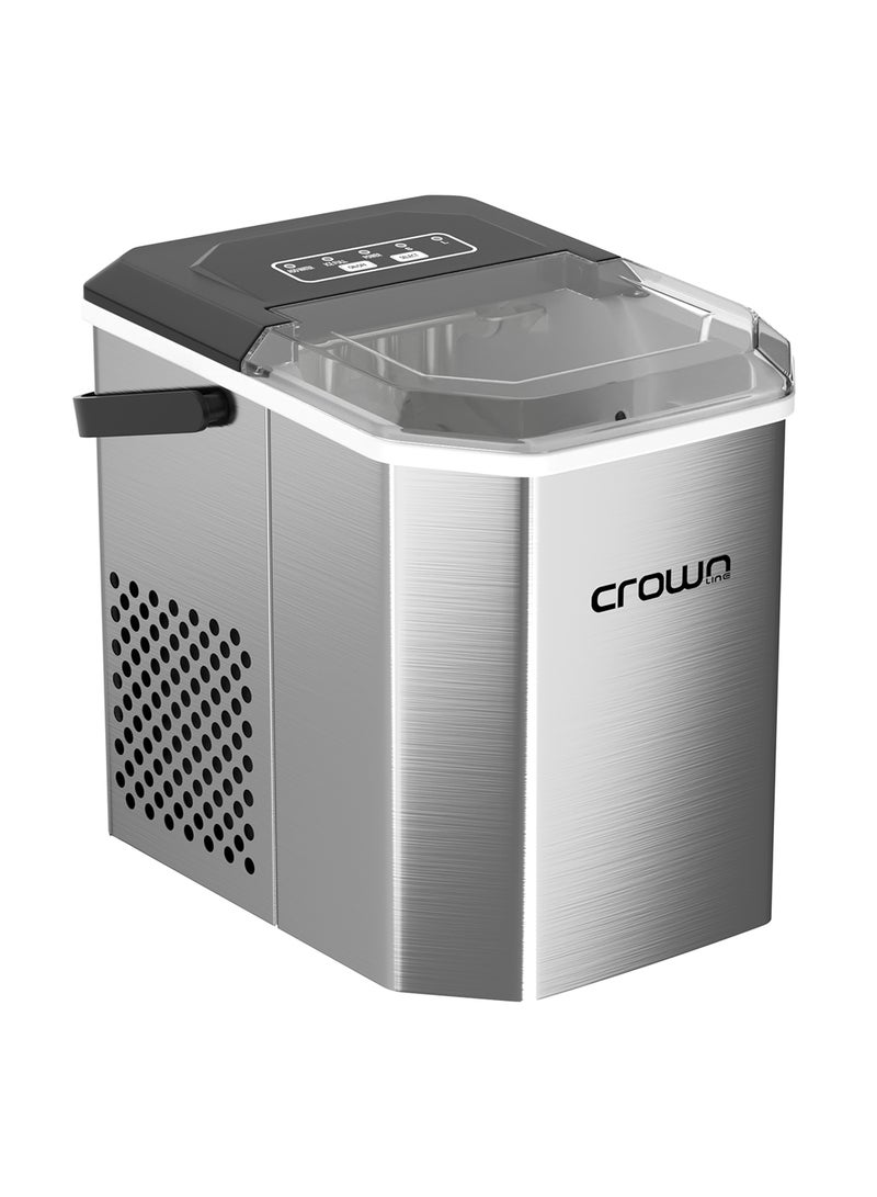 Crownline Portable Ice Maker, 12kg/Day, 1.3L Water Tank, Transparent Lid, Ice Basket, 2 Cube Sizes (S/L), Fast Ice Production – Perfect for Home, Office & Parties 1.3 L 95 W IM-411 Silver - Image 1