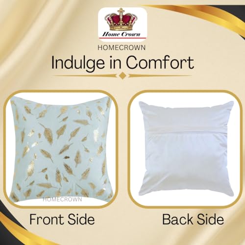 HOMECROWN 16x16 Inch Velvet Cushion Covers Set of 5 Pcs, Soft Decorative Faux Fur Throw Pillow Covers with Golden Feather Print for Sofa, Couch, Bed, Living Room - White-250 TC - Image 5