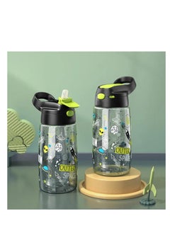 Generic Kids Water Bottle with Straw, 450ML Measurement Handle BPA-Free for School, Children's Suction Nozzle Plastic Scale Cup Portable Pop Up Cover Learning Drinking Straw  - Image 2
